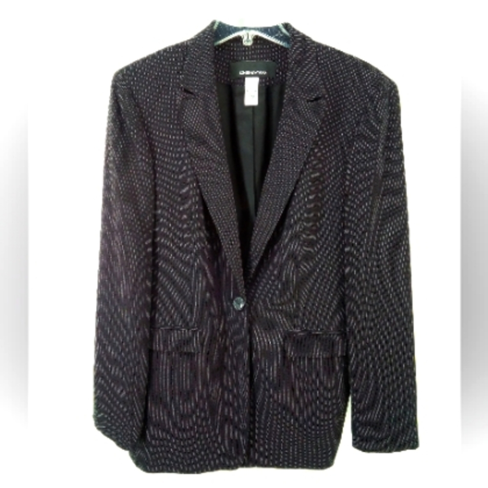 Y2K Jones New York black blazer white dots 8 suit jacket shoulder pads lined